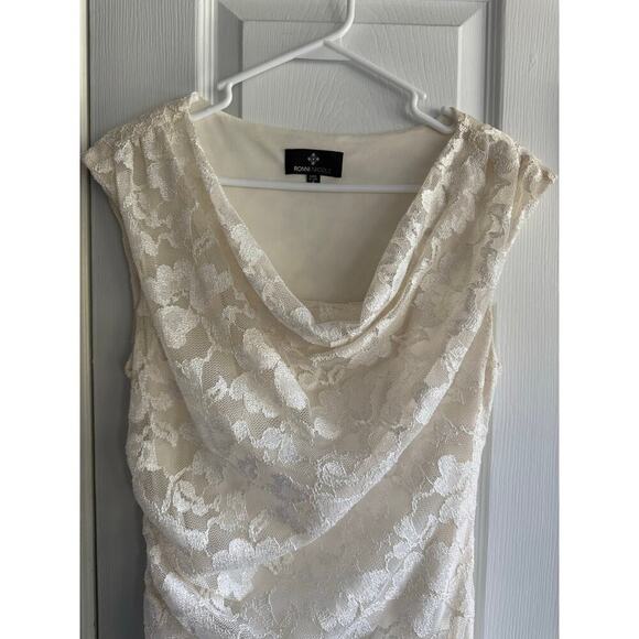 Ronni Nicole Vintage Women’s Cream Lace Cowl Neck Sheath Dress size 8 - Picture 3 of 7